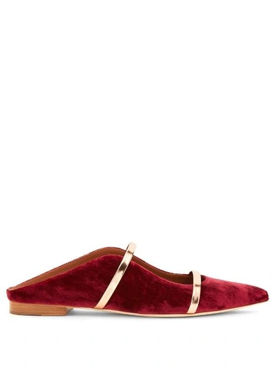 Malone Souliers Maureen Backless Velvet Flats In Red
