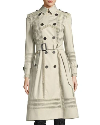 Burberry Lace-trim Double-breasted Trenchcoat In Light Gray