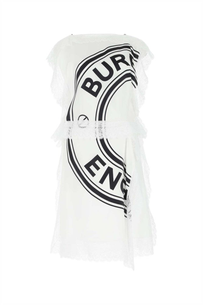 Burberry Lace-detail Logo Midi-dress In White,black