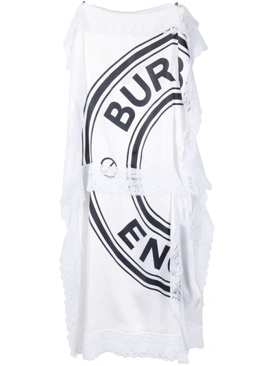 Burberry Silk Lace-detail Logo Print Dress In White
