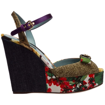 Dolce & Gabbana Buckle Sided Strap Wedge Heel Sandals In Multicolor