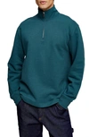 Topman Quarter-zip Cotton Blend Sweatshirt In Dark Green