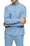 Topman Quarter-zip Cotton Blend Sweatshirt In Blue
