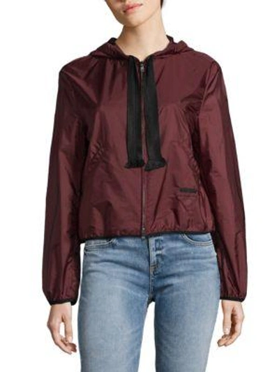 Prada Zippered Drawstring Hood Jacket In Amaranto