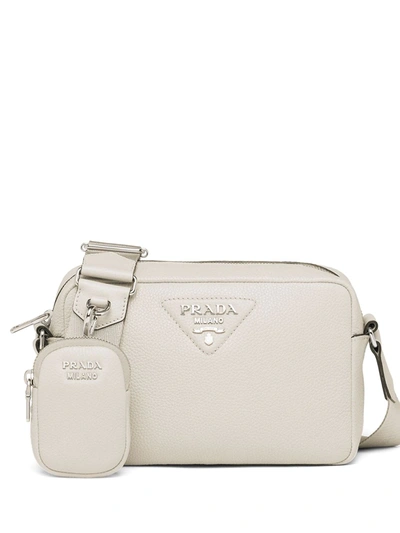 Prada Daino Soft Leather Camera Shoulder Bag In Chalk White