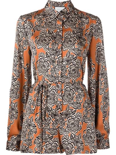 Alexis Ledah Floral-print Long-sleeved Playsuit In Orange