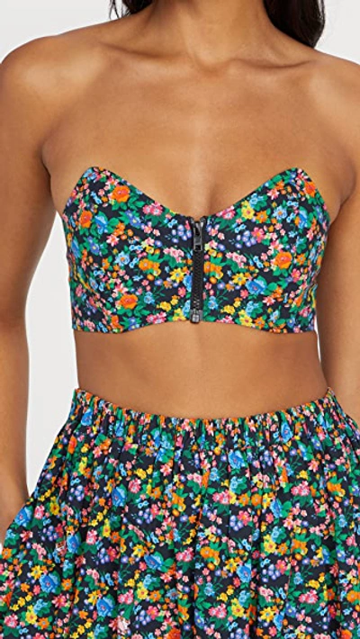 Tibi Sabine Strapless Cropped Floral-print Cotton-poplin Bustier Top In Multi