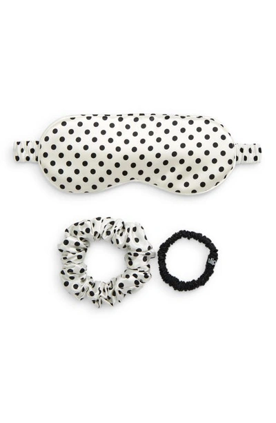 Slip Polka Dot Pure Silk Sleep Mask & Scrunchie Set Usd $69.50 Value In Black