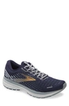 Brooks Ghost 13 Running Shoe In Navy/ Grey/ Gold