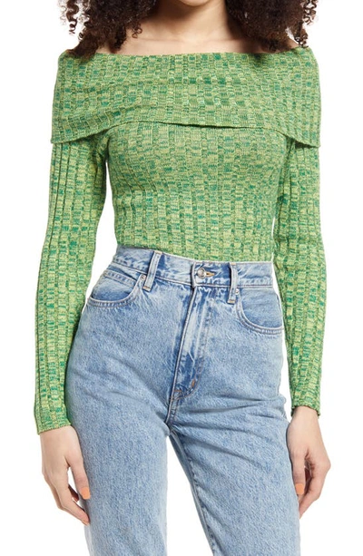 Afrm Turtleneck Bodysuit In Marled Green