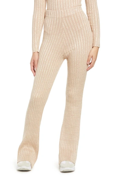 Afrm Theodore Knit Flare Leg Pants In Marled Sand