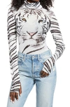 Afrm Zadie Semi Sheer Turtleneck In Blanc Tiger