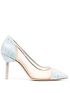 Sophia Webster Jasmine Embellished-heel Glitter Leather & Mesh Pumps In Ice Blue