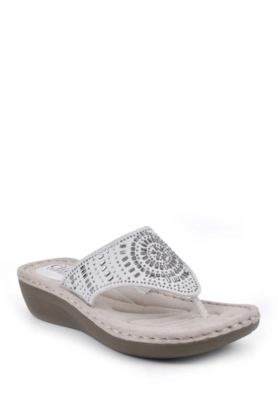 Cliffs By White Mountain Cienna Thong Comfort Sandal In White Fabric
