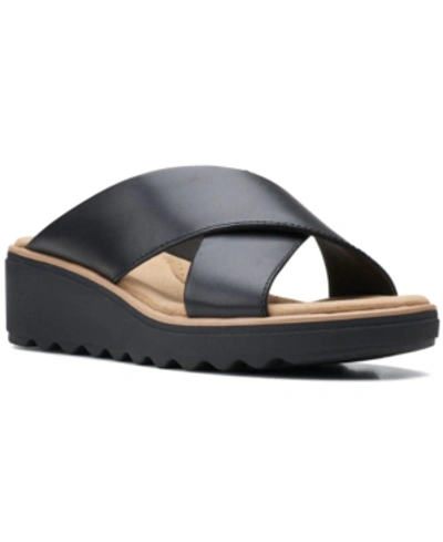 Clarks Jillian Gem Womens Faux Leather Slip-on Wedge Sandals In Black