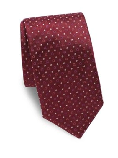 Ferragamo Gancini Print Silk Tie In Prugna