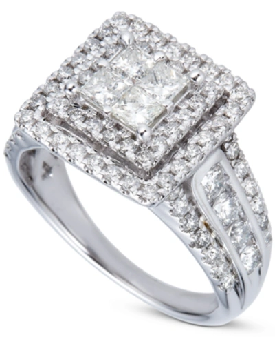Macy's Diamond Princess Quad Cluster Halo Engagement Ring (2 Ct. T.w.) In 14k White Gold