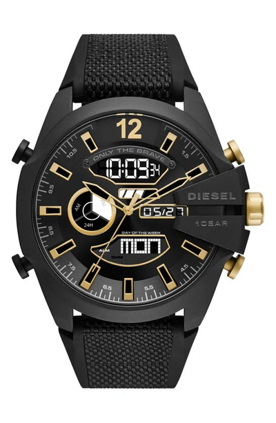 Diesel Mega Chief Analog-digital Black Nylon And Silicone Watch In Nero