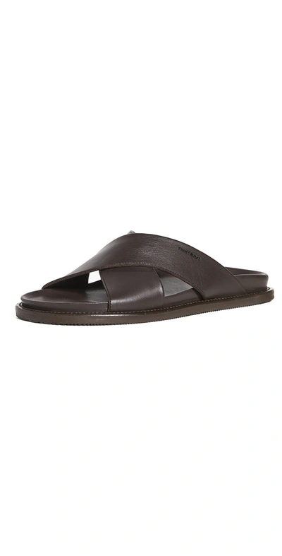 Paul Stuart Men's Punta Crisscross Leather Slide Sandals In Dark Brown
