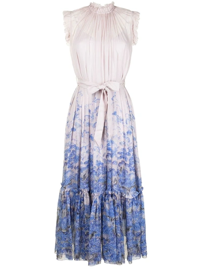 Zimmermann Luminous Long Cornflower-print Dress In Mauve/blue