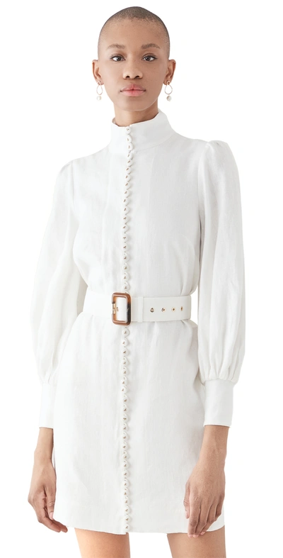 Zimmermann Wild Botanica Luminous Puff-sleeve Ribbon Mini Dress In White