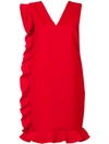Msgm Asymmetric-ruffled Crepe Mini Dress In Red