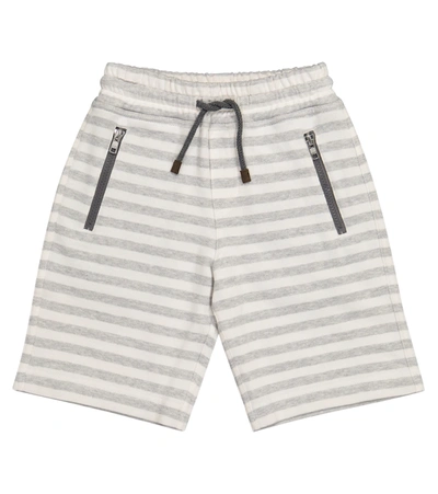 Brunello Cucinelli Kids' Cotton And Linen Striped Fleece Bermuda Shorts In Grey