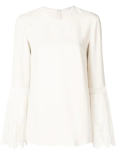 Stella Mccartney Pleated Lace-trim Cady Top In Gesso