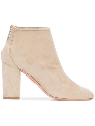 Aquazzura 85mm Down Town Suede Ankle Boots In Beige