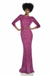 Theia Three-quarter Sleeve Sequin Sheath Gown In Orchid