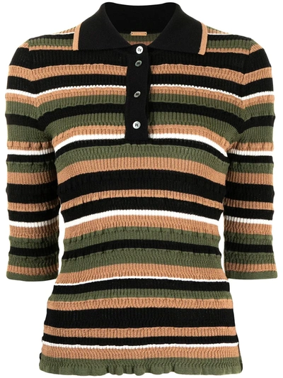 Adam Lippes Striped Crinkled Cotton-blend Sweater In Green