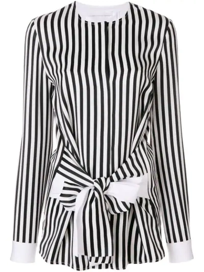 Victoria Victoria Beckham Tie-front Striped Satin-twill Shirt In Black