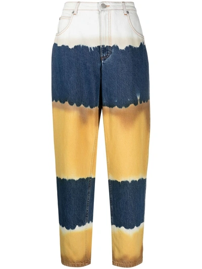 Alberta Ferretti Oceanic Tie Dye I Love Summer Jeans In White,blue,yellow