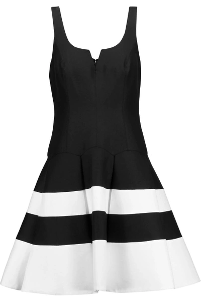 Halston Heritage Pleated Striped Cotton And Silk-blend Mini Dress