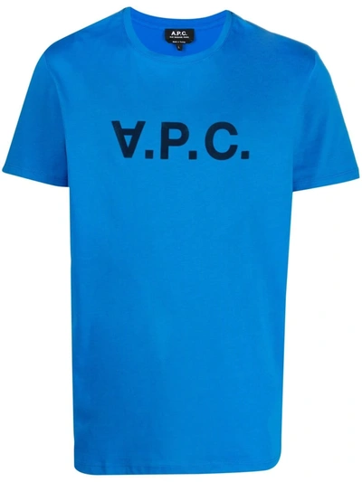 Apc Men's Tonal  Typographic Tee In Blue