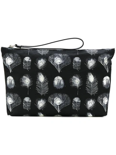 Alexander Mcqueen Black & Off-white Peacock Feather Pouch In Black/off White