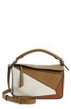 Loewe 'puzzle' Geometric Panel Small Leather Bag In Ochre Green/ Soft White