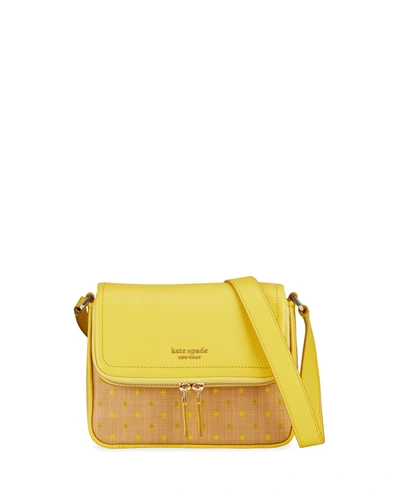 Kate Spade Run Around Polka-dot Raffia Large Flap Crossbody Bag In Yellow Multi