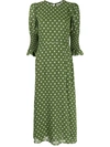 Reformation Carolena Polka Dot-print Midi Dress In Edamame