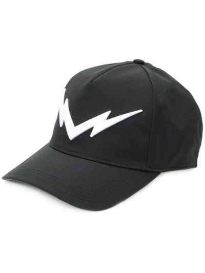 Neil Barrett Mirrored Lightning-bolt Embroidered Baseball Cap In Black