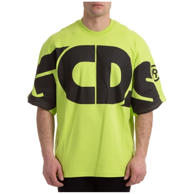 Gcds Men's Short Sleeve T-shirt Crew Neckline Jumper Macro Logo In Green