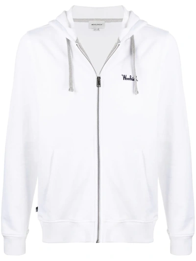 Woolrich Embroidered-logo Zip-up Hoodie In White