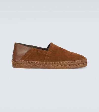Tom Ford Barnes Collapsible-heel Leather-trimmed Suede Espadrilles In Brown