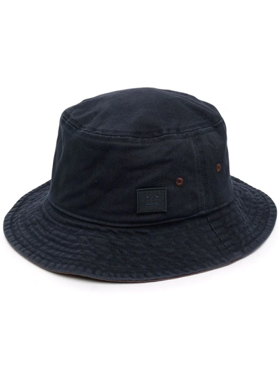 Acne Studios Logo-appliquéd Cotton-twill Bucket Hat In Blue