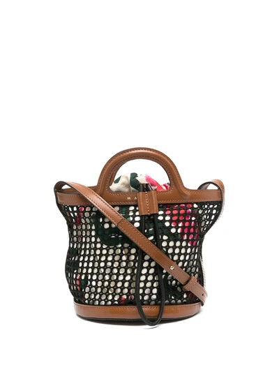 Marni Summer Floral Net Tote Bag In Black