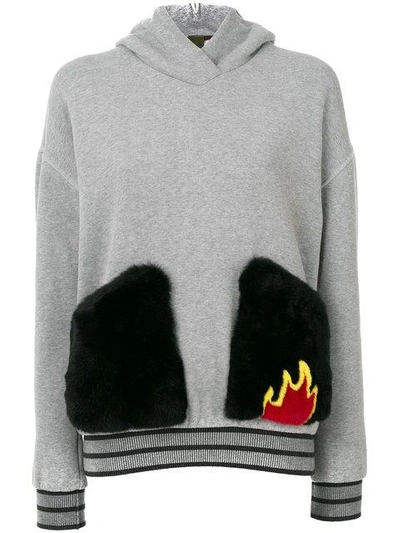 Mr & Mrs Italy Patch Fur Pocket Hoodie In Grey