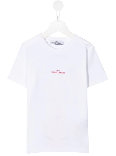 Stone Island Teen Logo-print Cotton T-shirt In Bianco
