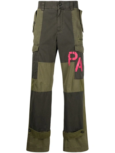 Palm Angels Patchwork Military Canvas Cargo Pants In Military Green