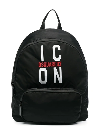Dsquared2 Kids' Icon Print Nylon Backpack In Black