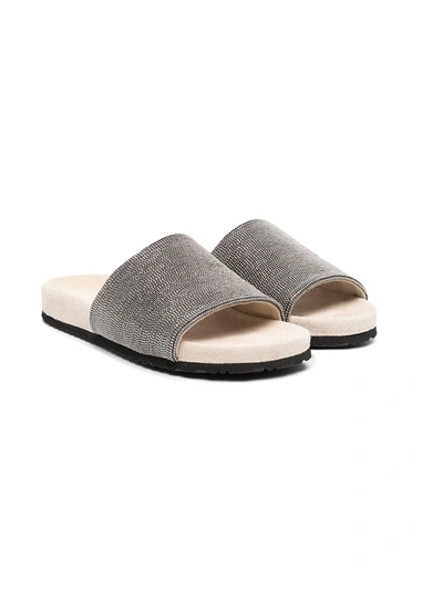 Brunello Cucinelli Kids' Monili Bead-detailed Sliders In Unica